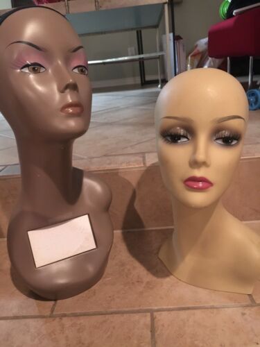 Black/white Female Display Mannequin Heads Lot 18”and 14”-Hats, Wigs, Sunglasses