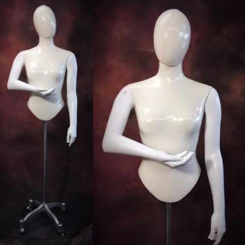 Female Mannequin White Dress Form head & Arms on Adjustable Rolling Taylor Stand