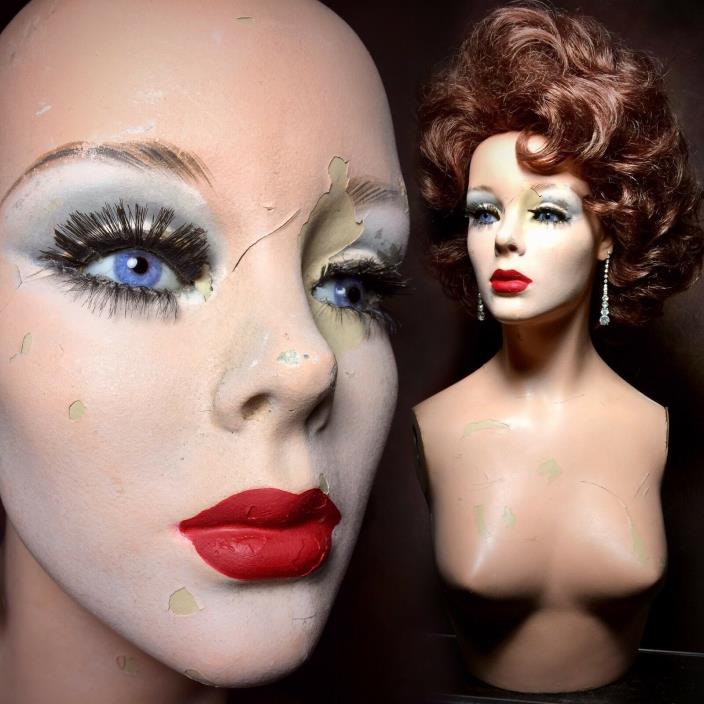 Vintage 50s Mannequin Female Torso GLASS EYES Oddity Art Creepy Beauty Decor
