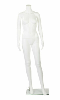 Female Headless White Plastic Mannequin With Straight Arms - With Base - 5'4