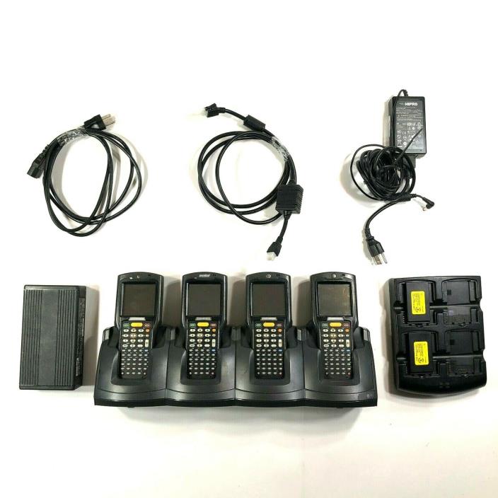 Set of 4 Motorola Symbol N410 Barcode Scanners w Charging Base Battery Chargers