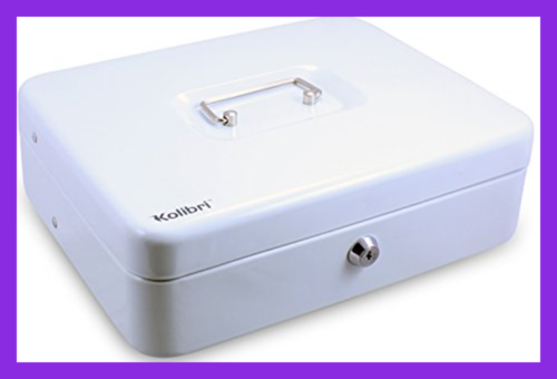 Cash Box W Coin Tray & Lock WHITE Office Products