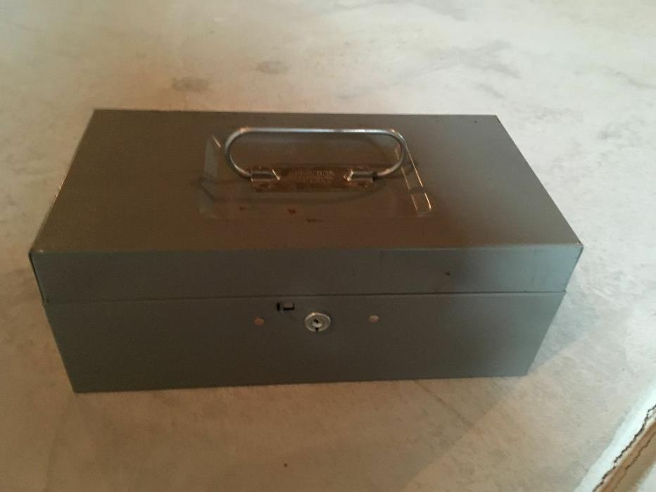 VINTAGE LIT-NING MODEL 2K GREY METAL CASH BOX with HANDLE No Key Made in USA