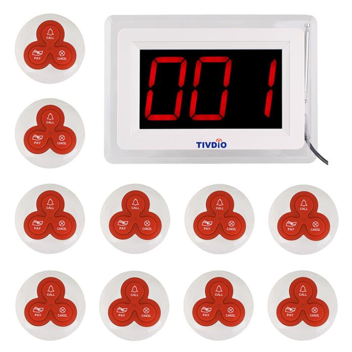 TIVDIO T-114 Wireless Calling System Host Display Receiver+10X Table Buttons US