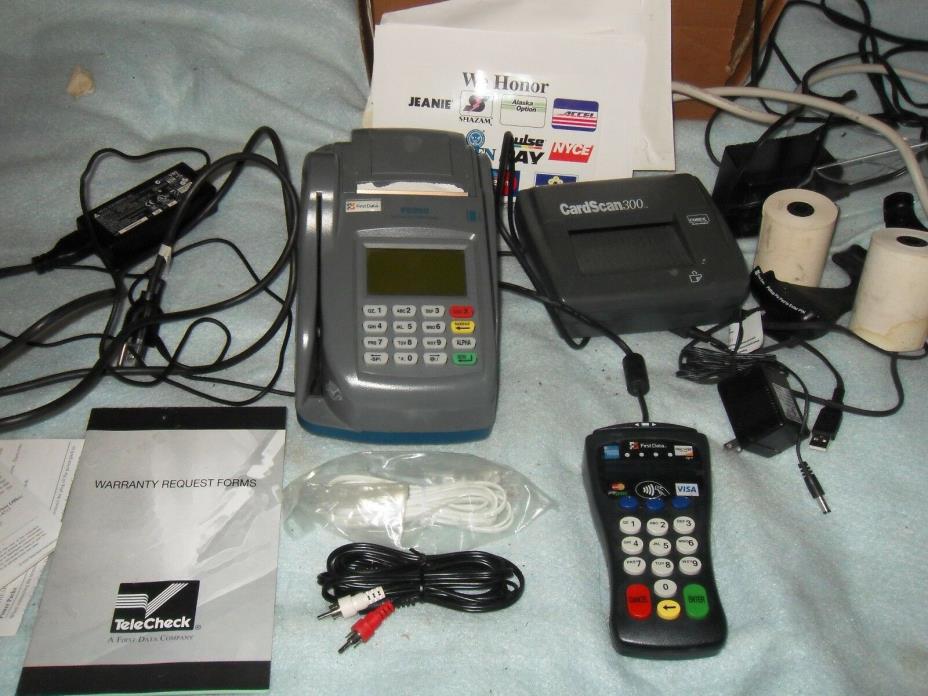 First Data FD200 Terminal Card Scan 300 & Check Reader w/ Power Supplys & Extras
