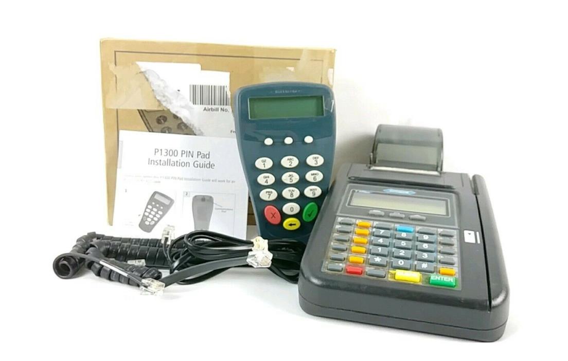 Hypercom T7 Plus Credit Card Machine Terminal Scanner W/ P1300 Pin Pad