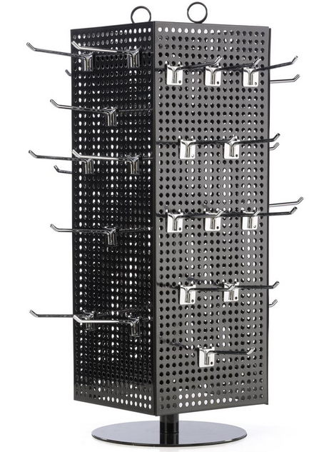 Rotating Counter Magnetic Metal Surface Pegboard Display Rack - 60 Chrome Hooks