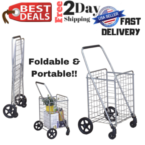 Collapsible Utility Grocery Cart Swivel Wheel Portable Folding Shopping Laundry