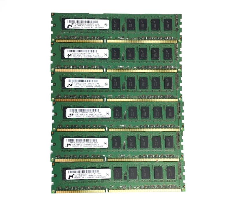 Micron 6GB (6x1GB) 1Rx8 PC3-10600E DDR3 1333MHz ECC UNBUF MT9JSF12872AZ-1G4G1ZE