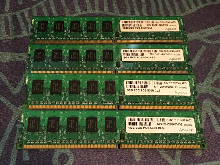 4GB (4x1GB) APACER 78.01G9M.AFD PC2-5300 DDR2 ECC CL5 SERVER RAM Macintosh