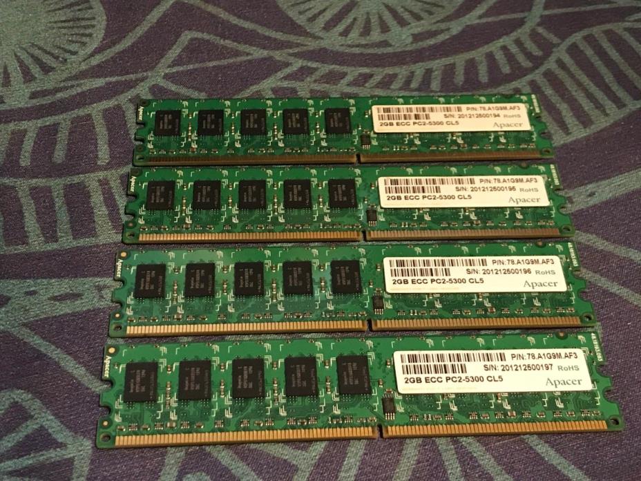8GB (4x2GB) APACER 78.A1G9M.AF3 PC2-5300 DDR2 ECC CL5 SERVER RAM Macintosh