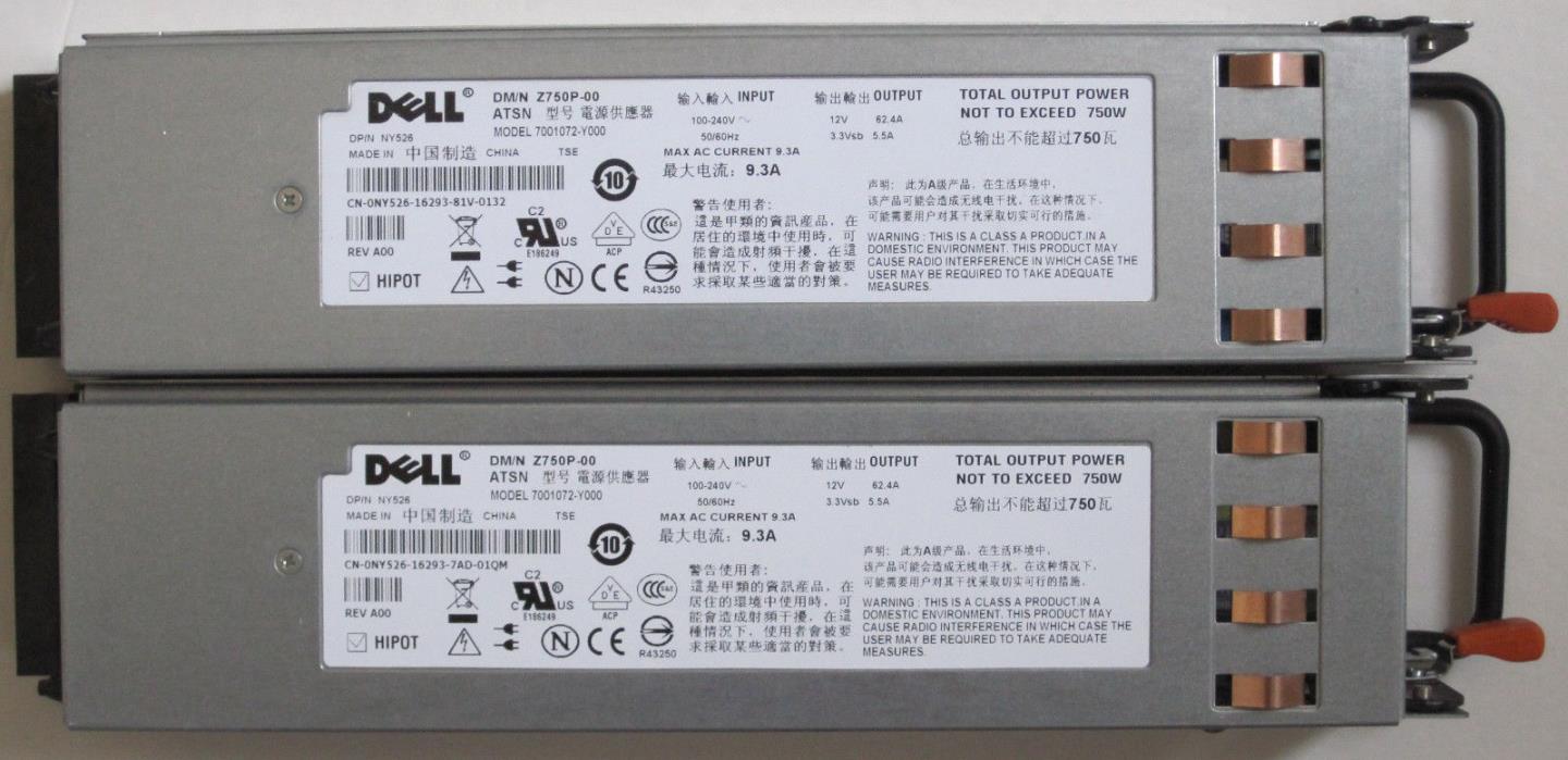 Lot of 2 - NY526 Dell PowerEdge Server Power Supply 2950 2970 750W 7001072-Y000