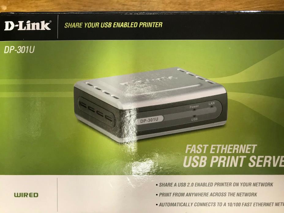 D-Link DP-301U Wired 10/100 Fast Ethernet USB Print Server w/CD,Cord, & Book