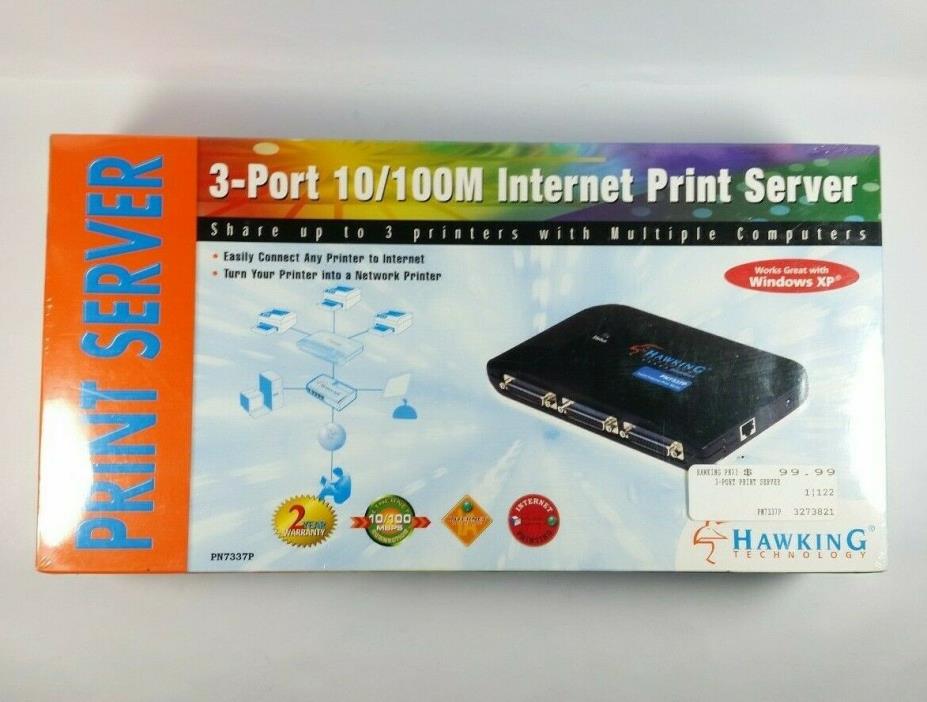 Hawking Technology PN7337P 3-Port 10/100 IPP Print Server – NEW SEALED
