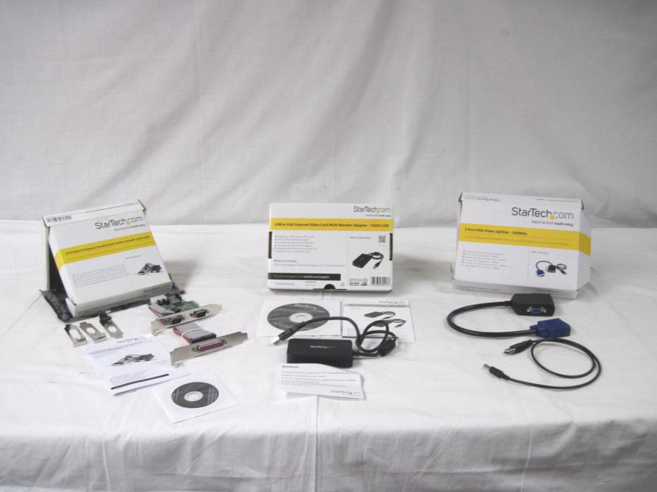 3 StarTech Products: Parallel Serial Combo Card, Monitor Adapter, Video Splitter