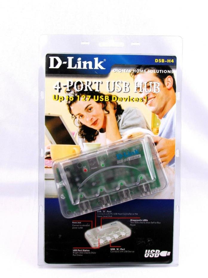 D-LINK DSB-H4 4 PORT USB HUB 6' Cable, Macs + PCs 12Mb - BRAND NEW IN PACKAGE