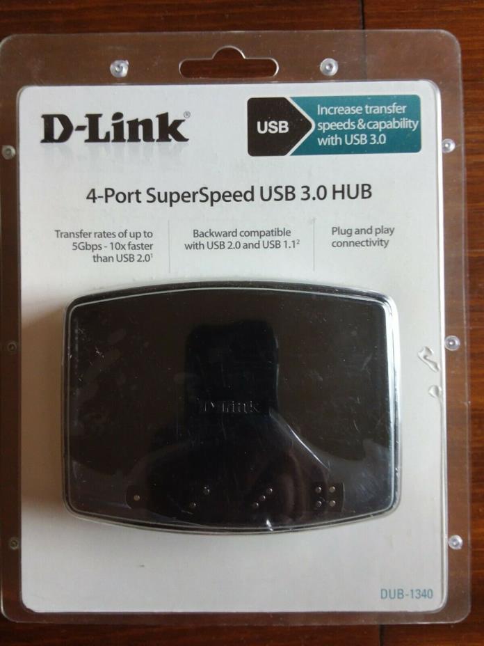 D-LINK> DUB-1340> 4-PORT SUPERSPEED USB 3.0 HUB> BRAND NEW IN FACTORY SEALED BOX