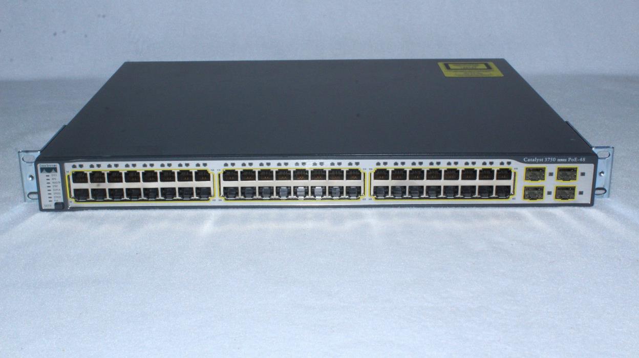 Cisco Catalyst 3750 WS-C3750-48PS-S 48 Port POE Ethernet Switch w Rackmount Ears
