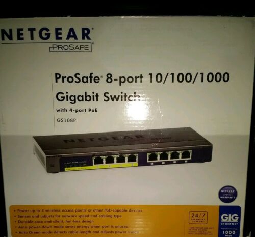 NETGEAR ProSafe GS108P 8-port 10/100/1000 Gigabit Switch with 4-port PoE - swit…