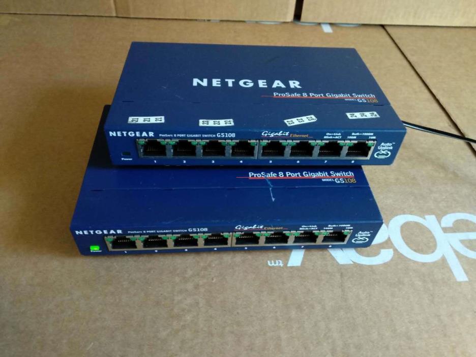 A lot of 2 NETGEAR ProSafe GS108 8-port Gigabit Desktop Switch
