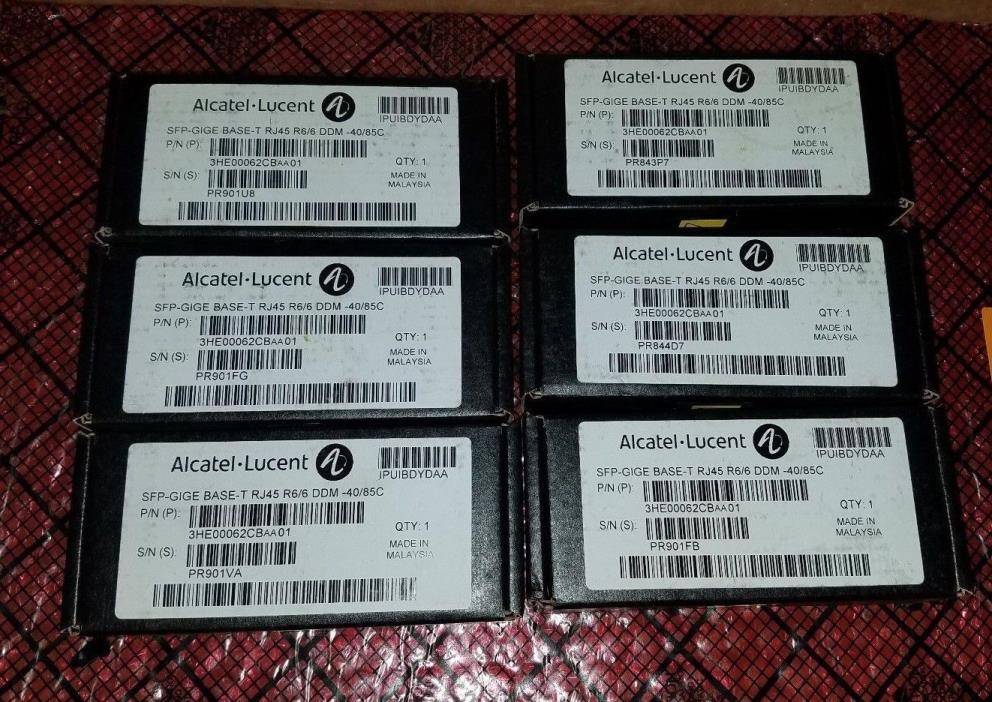 Lot of 6 Alcatel-Lucent  SFP-GIGE BASE-T RJ45 R6/6 DDM 3HE00062CBAA01