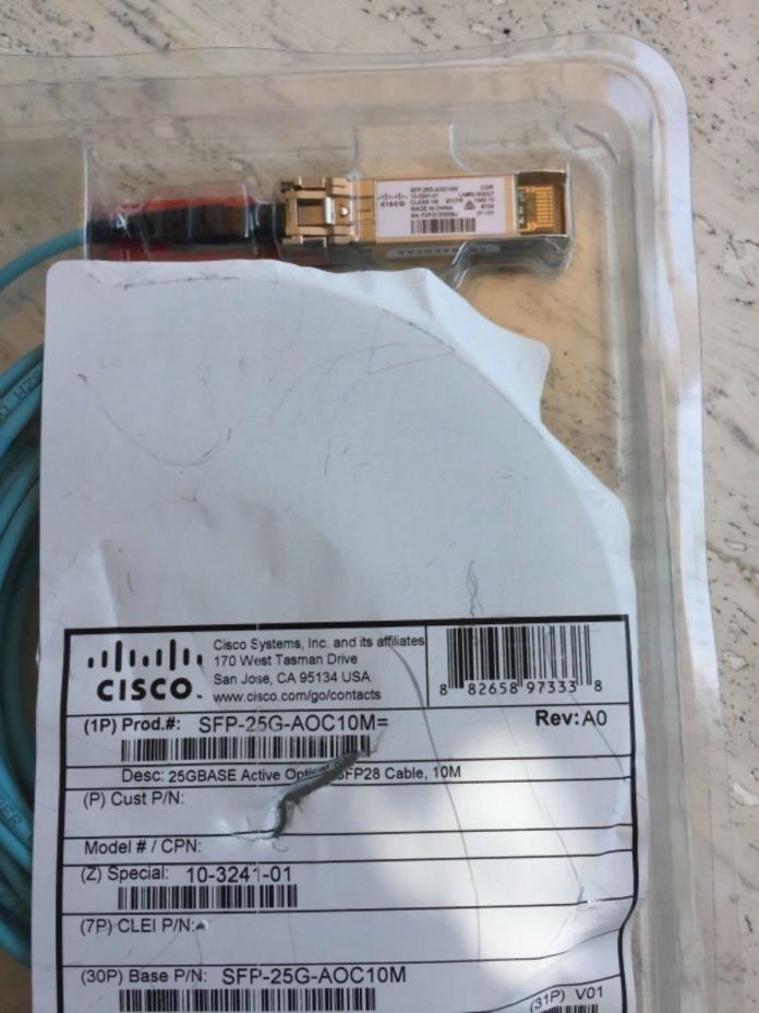 Cisco SFP-25G-AOC10M 25G SFP+ Active Optical Cable 10-3341-01