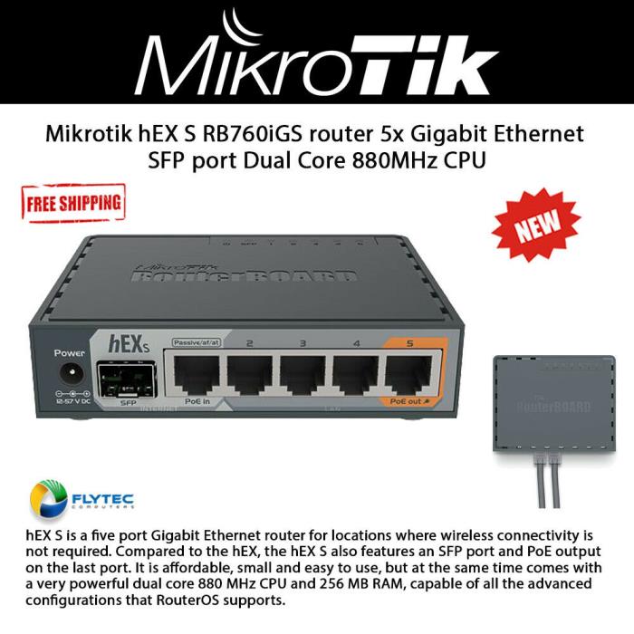 Mikrotik hEX S RB760iGS router 5x Gigabit Ethernet, SFP, Dual Core 880MHz CPU
