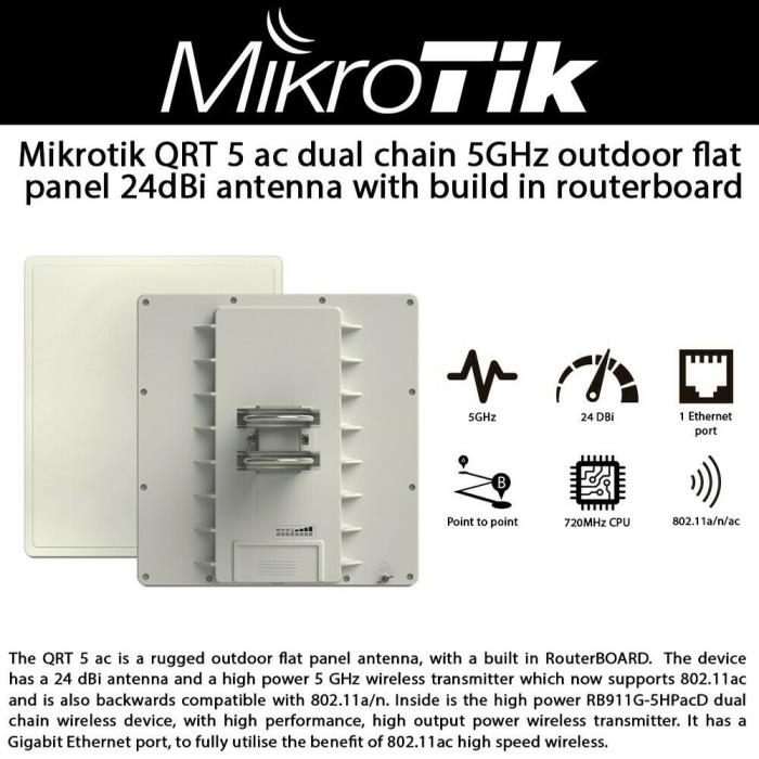 Mikrotik QRT 5 ac dual chain 5GHz outdoor flat panel 24dBi antenna