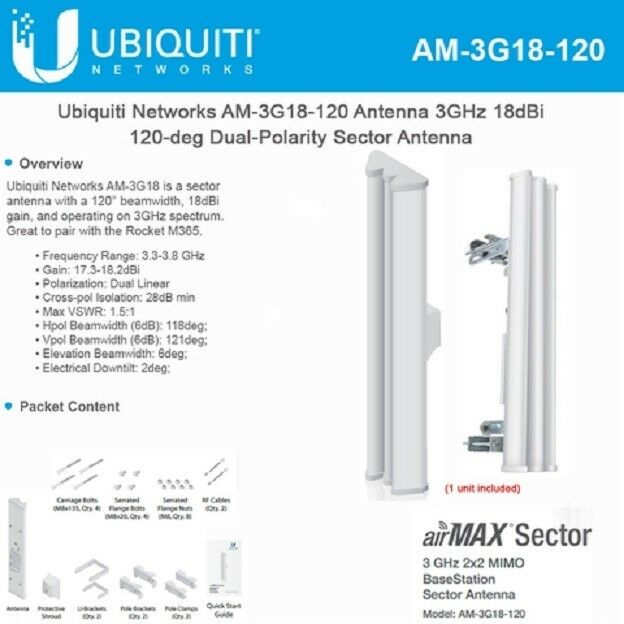 Ubiquiti AirMax Sector Antenna AM-3G18-120 3GHz 18dBi