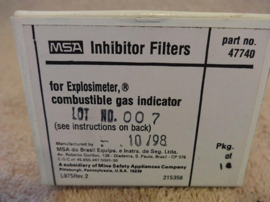 MSA 47740 FILTER INHIBITOR  10 PACK NEW IN BOX MSA47740 EXPLOSIMETER INDICATOR