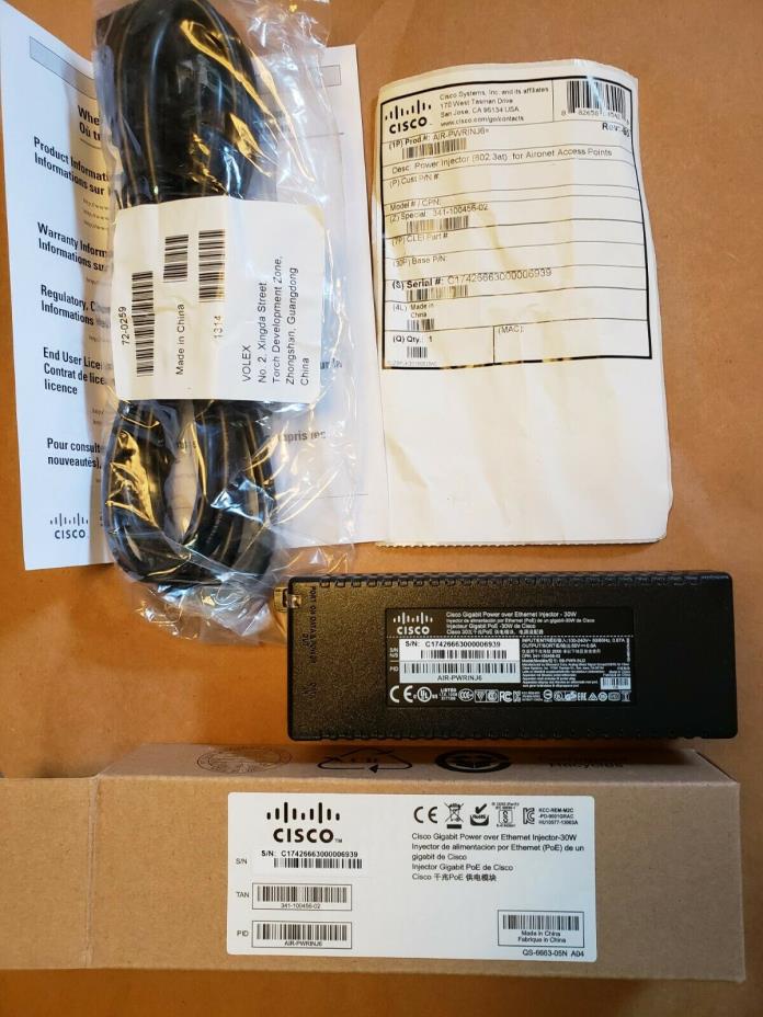 Cisco Aironet AIR-PWRINJ6= Power Injector for Cisco Access points New/Sealed