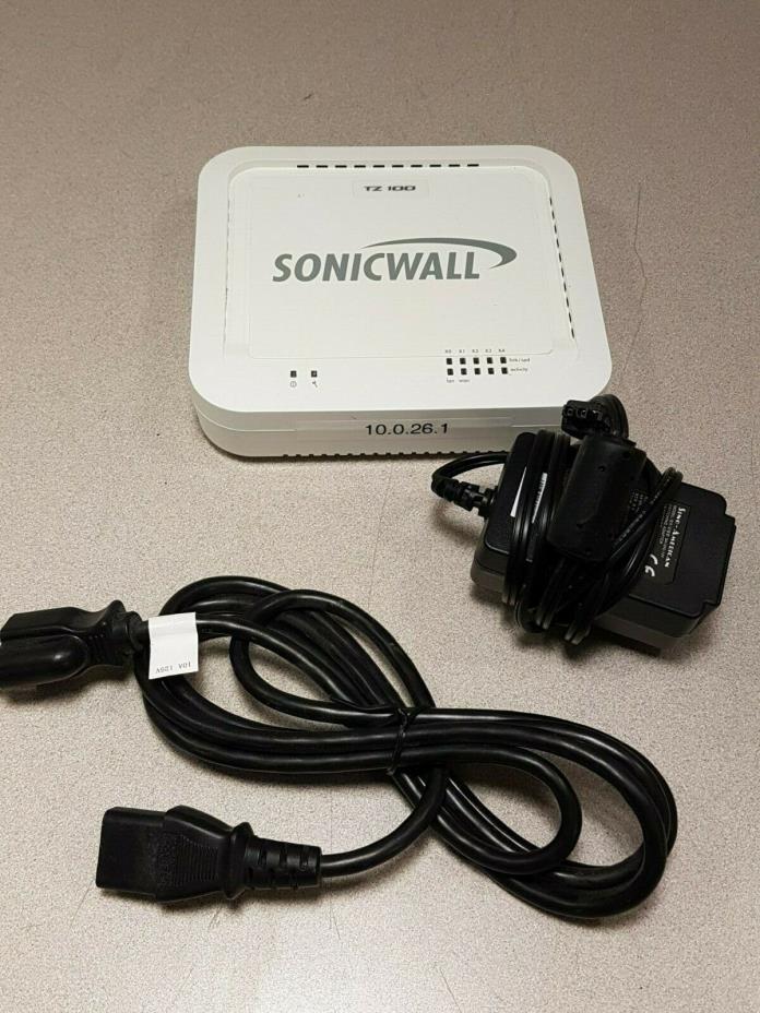 SonicWall TZ 100 APL22-07F w/ Adapter Router Firewall White Used Tested Working