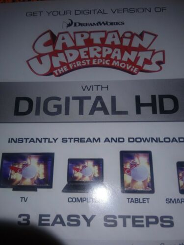 CAPTAIN UNDERPANTS THE FIRST EPIC MOVIE DreamWorks Digital Code Only NO dvd