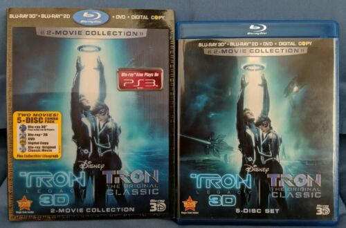 TRON LEGACY 3D/TRON  2-MOVIE COLLECTION 5 DISC SET W/lenticular SLIPCOVER