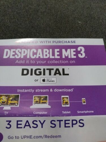 Digital HD Movie Codes Despicable me 3