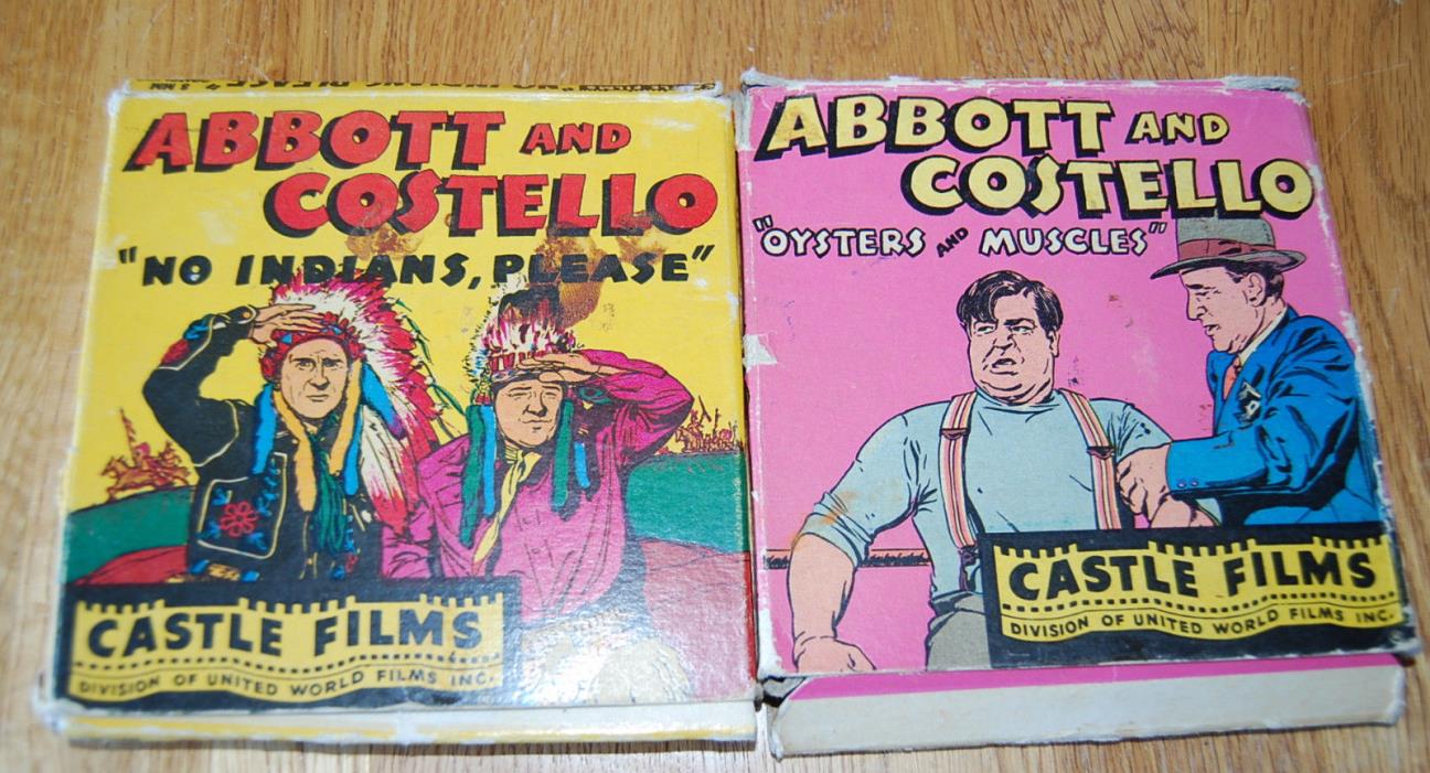 2 Abbott & Costello Castle Films 8mm Reels NO Indians Please & Oysters Muscles