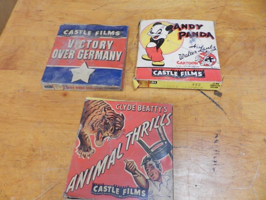 LOT OF 3 16MM Reel Castle Films ANDY PANDA, ANIMAL THRILLS,VICTORY OVER GERMANY