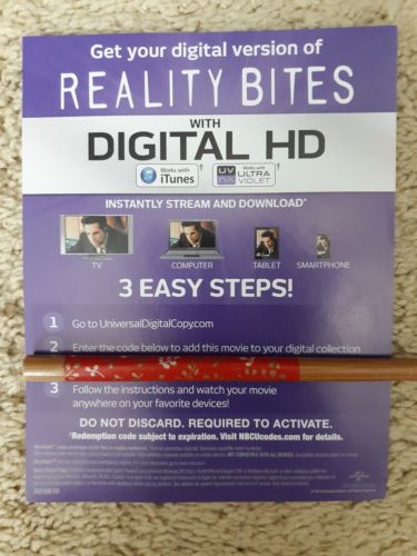Reality Bites Digital HD Ultraviolet Code ONLY