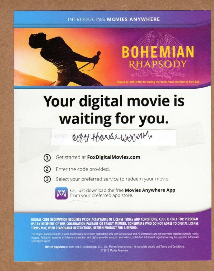 Bohemian Rhapsody - 2018/19 Movie DIGITAL CODE Only