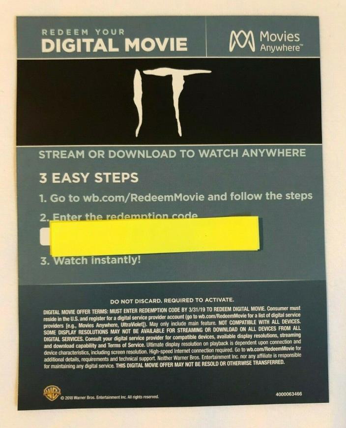 It HD Digital Code Only Stephen King Pennywise the Dancing Clown