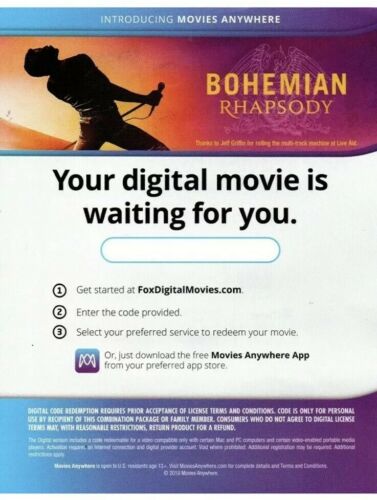 Bohemian Rhapsody (2018 Film) (Digital HD Ultraviolet Code)