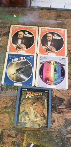 5 CED video disc collection , Godfather, Star Trek, Indiana Jones collection