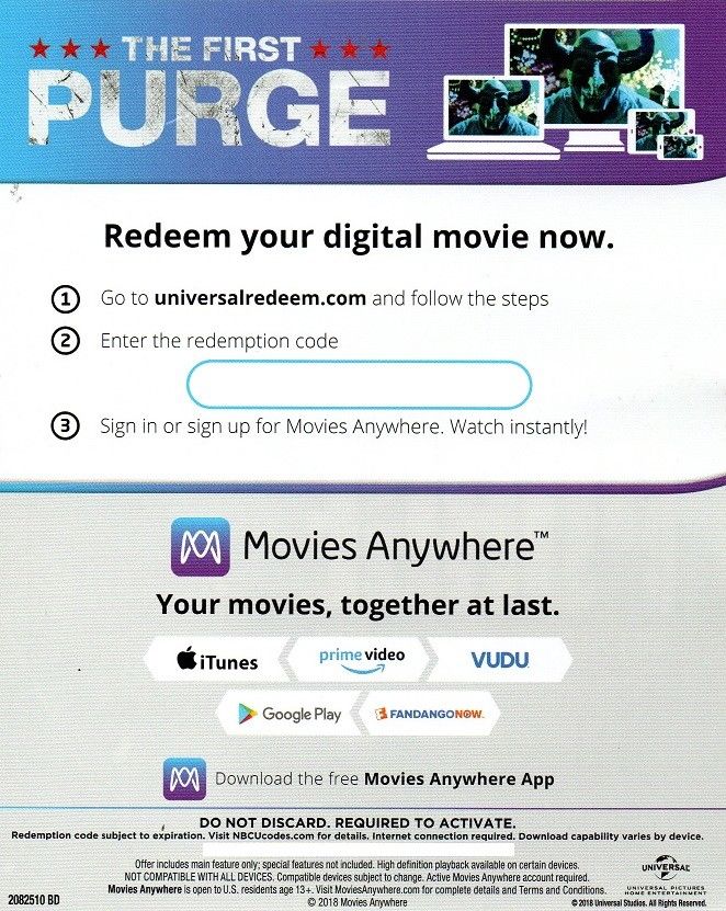 The First Purge (2018 film) (Digital HD Ultraviolet Code ONLY)