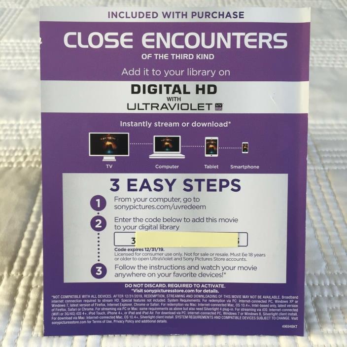Close Encounters of the Third Kind - Digital Code - HD - Read Description