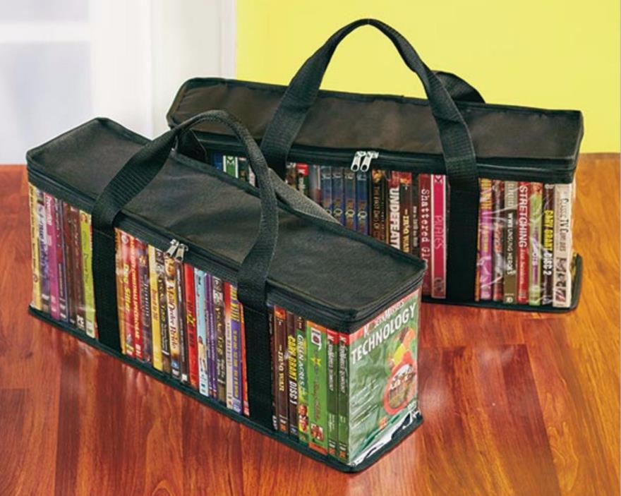 Set/2 DVD Media Black Storage Bags Case 20.5x8.5 zippered holds 40 movies ea NIP