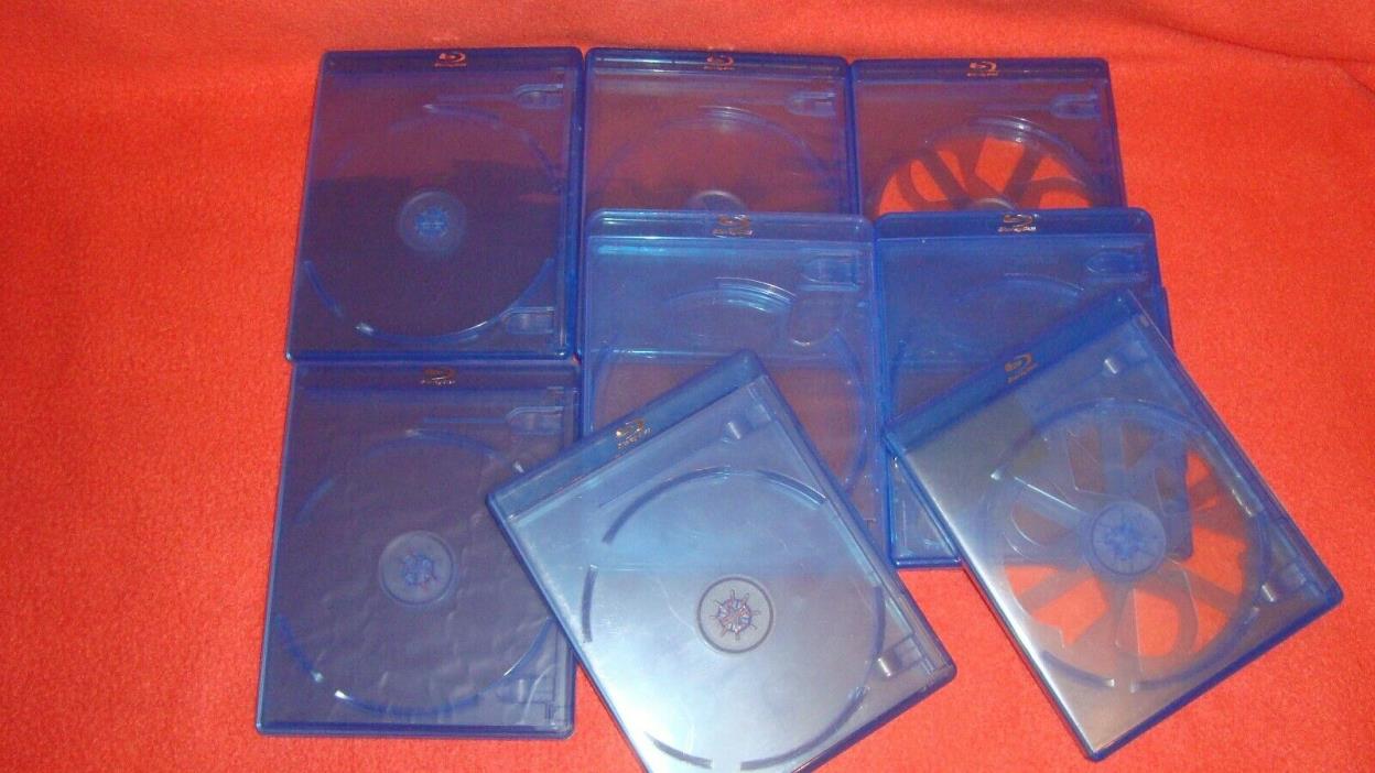 8 Empty Standard Blue Replacement Cases For 2 Blu-Ray Disc Movies