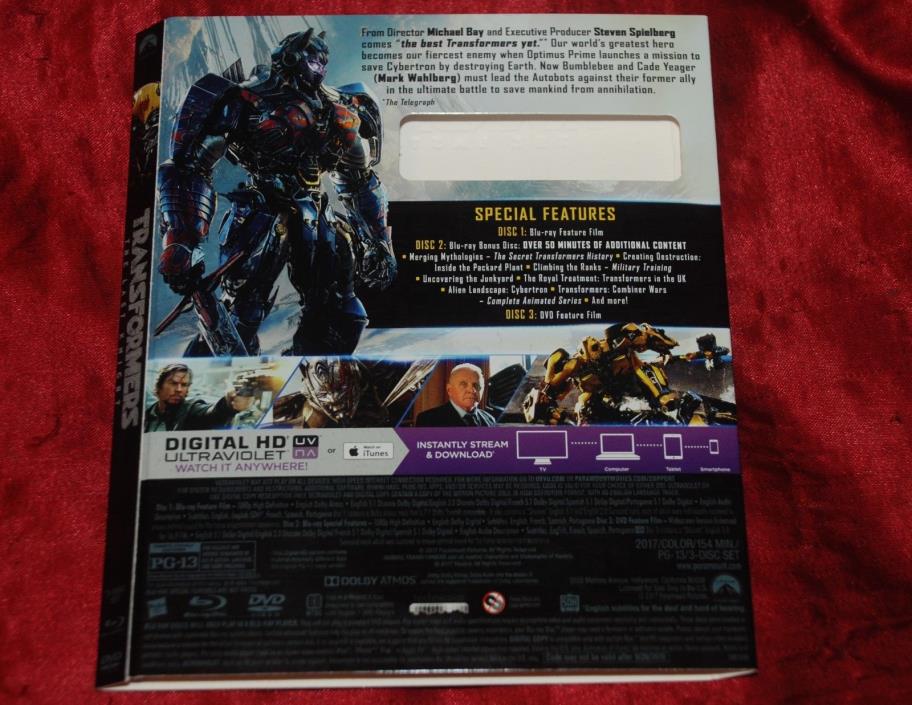 BD SLIPCOVER -FITS Transformers Last Knight BD Exclusive SLIPCOVER ONLY no discs