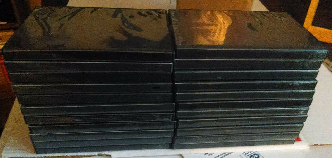 22 Empty, Standard-Thickness, Black DVD Cases w Wrap-Around Sleeve