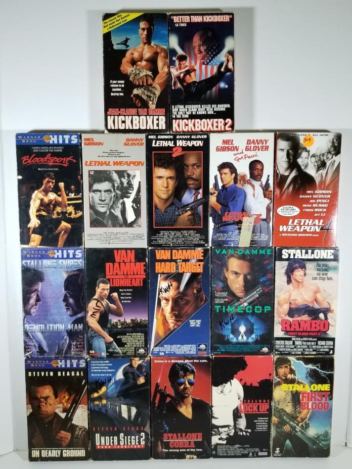 Lot of 17 Classic Action VHS! - Cobra, Rambo, Bloodsport, Lethal Weapon