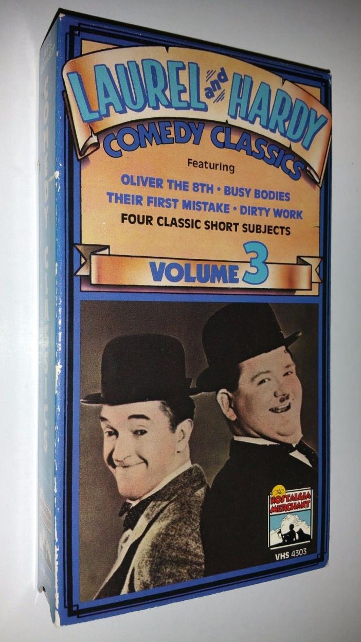 LAUREL & HARDY COMEDY CLASSICS VOL 3 VHS Videocassette OLIVER THE 8TH/DIRTY WORK
